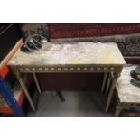 Reproduction French Style Marble Top Console Table with applied porcelain floral plaques and gilt