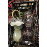 A group of ceramics and glass to include studio pottery teapot, bohemian style glass vase ,art glass