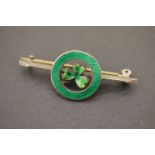 Charles Horner Silver Hallmarked and Green Enamel Shamrock Bar Brooch, Chester 1903