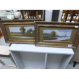 Pair of Early 20th century Small Gilt Framed Oils of River Scenes