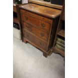 Reproduction Georgian Yew Wood Small Chest of Three Long Drawers and Brush Slide