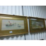 Pair of Gilt Framed and Glazed Late Victorian Watercolours of Middle Eastern Sailing Boat Scenes,