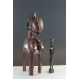 Tribal hand carved figure and one other