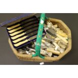 Wicker basket of vintage Cutlery to include Silver plated