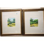 Pair of Framed and Glazed Indonesian Paintings of Labourers working in the fields