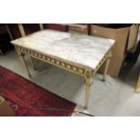 Reproduction French Style Marble Top Coffee Table with applied porcelain floral plaques and gilt