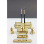 Brass Desk Set comprising Pen Stand with Two Fountain Pens, Blotter, Two Inkwells, Paper Clip
