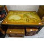 Contemporary Coffee Table with brass mounts, the glass top inset with 17th century style Maps of