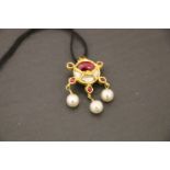 Indian Gold, Diamond, Ruby & Pearl pendant