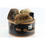 Large vintage Hat Box with four vintage Fur Hats inside