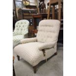 Late Victorian Upholstered Nursing Chair upholstered in floral patterned fabric