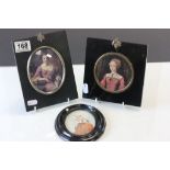 Three Ebonised Photo frames with printed miniature portraits