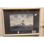 Framed & glazed Watercolour of HMS Leeds Castle 1985 by Tony Warren