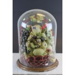 Victorian fruit display under glass dome 26cm diameter, 45cm in height