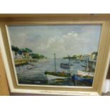 Oil on Board of Fishing Boats near the Harbour signed J Paiquet