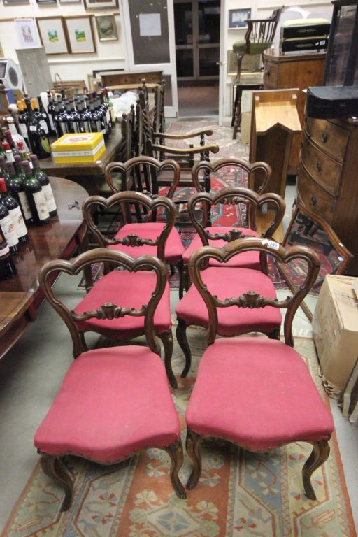 Set of Six Victorian Rosewood Dining Chairs, with kidney shaped backs, carved back rails and