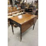 Victorian Mahogany Pembroke Table with drawer to one end and dummy drawer to the other, raised on