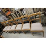 Set of Six Maple Dining Chairs in the regency style with recently upholstered seats