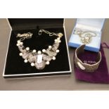 Boxed Silver, Hardstone & half Pearl necklace, a St Justin bangle and a costume jewellery necklace