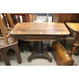 Mid 19th century Rosewood Fold-over Card Table, with green baise interior, raised on an octagonal