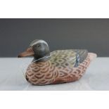 Painted Clay Decoy Duck with Glass Eyes