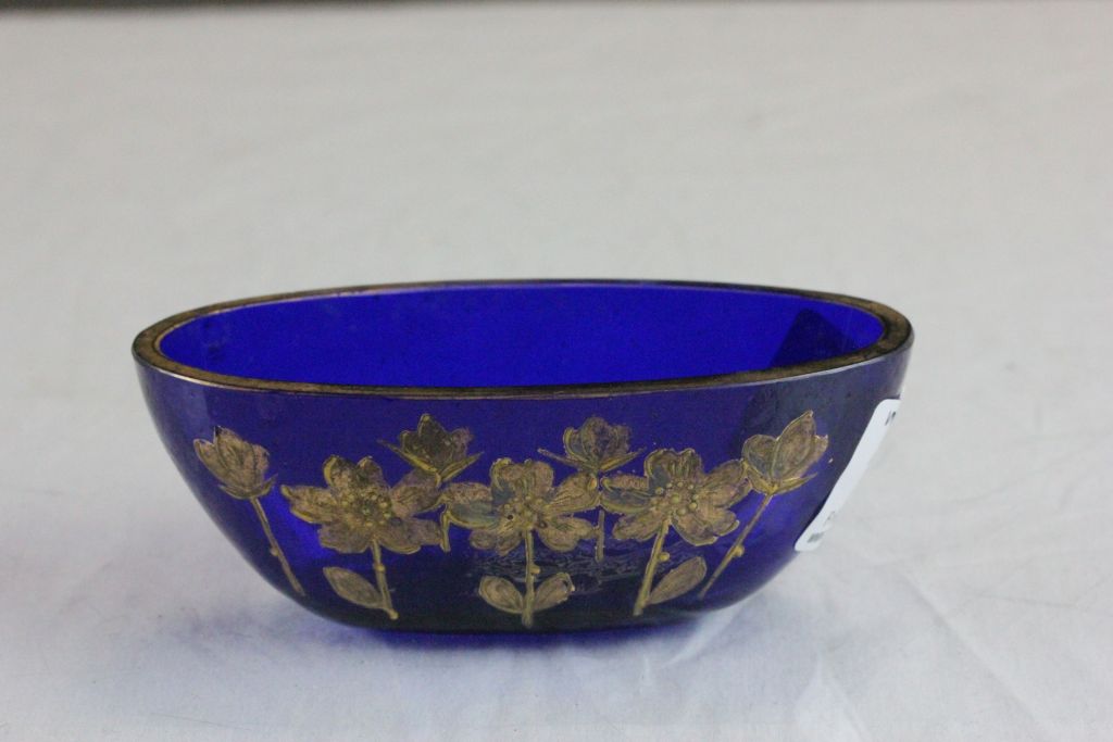 Victorian Bristol Blue Salt decorated with Gold Painted Flowers - Image 2 of 2