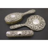 Hallmarked Silver hand Mirror & two Brushes