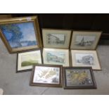 Four Pen and Wash Drawings of Chippenham Town Scenes together with Two Silvered Etched Maps of The