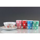 Four Cath Kidston Melamine Spotted Beakers plus a Rose Patterned Bowl and Plate