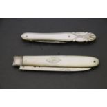 Georgian Silver and Mother of Pearl Penknife together with another Mother of Pearl Penknife
