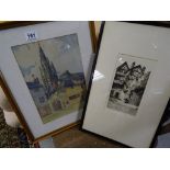 Framed and Glazed Watercolour signed M.R.H Farrar 1924 and Framed and Glazed Pencil Sketch of