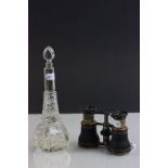 Cut glass Scent bottle with Silver collar plus a vintage pair of Opera glasses with Greek key