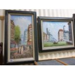 Two impressionist oil on canvas paintings of Paris street scenes signed by Burnett