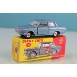 Boxed Dinky 139 Ford Consul Cortina in blue with beige interior, diecast excellent. box vg
