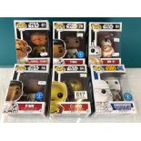 Star Wars - Six boxed Funko Pop! Star Wars figures to include 76 Finn x 2, 56 Snowtrooper, 64 C-3PO,