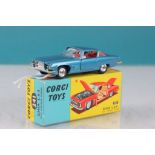 Boxed Corgi 241 Ghia L64 with Chrysler engine in metallic blue, comes with racing driver figure,