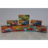 Eight boxed Matchbox 75 Series Superfast diecast vehicles to include 7 VW Golf, 13 Snorkel Fire