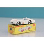 Boxed Dinky 237 Mercedes Benz in white with driver, silver hubs, race number 30, diecast vg/gd,