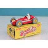 Boxed Dinky 231 Maserati Racing Car in red with white driver, yellow hubs, race number 9, diecast vg