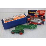 Dinky Aveling Barford (vg) and a larger green diecast racing car (unmarked) with spring to underside
