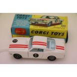 Boxed Corgi 325 Ford Mustang Fastback 2+2 Competition Model in white with red stripes, race number