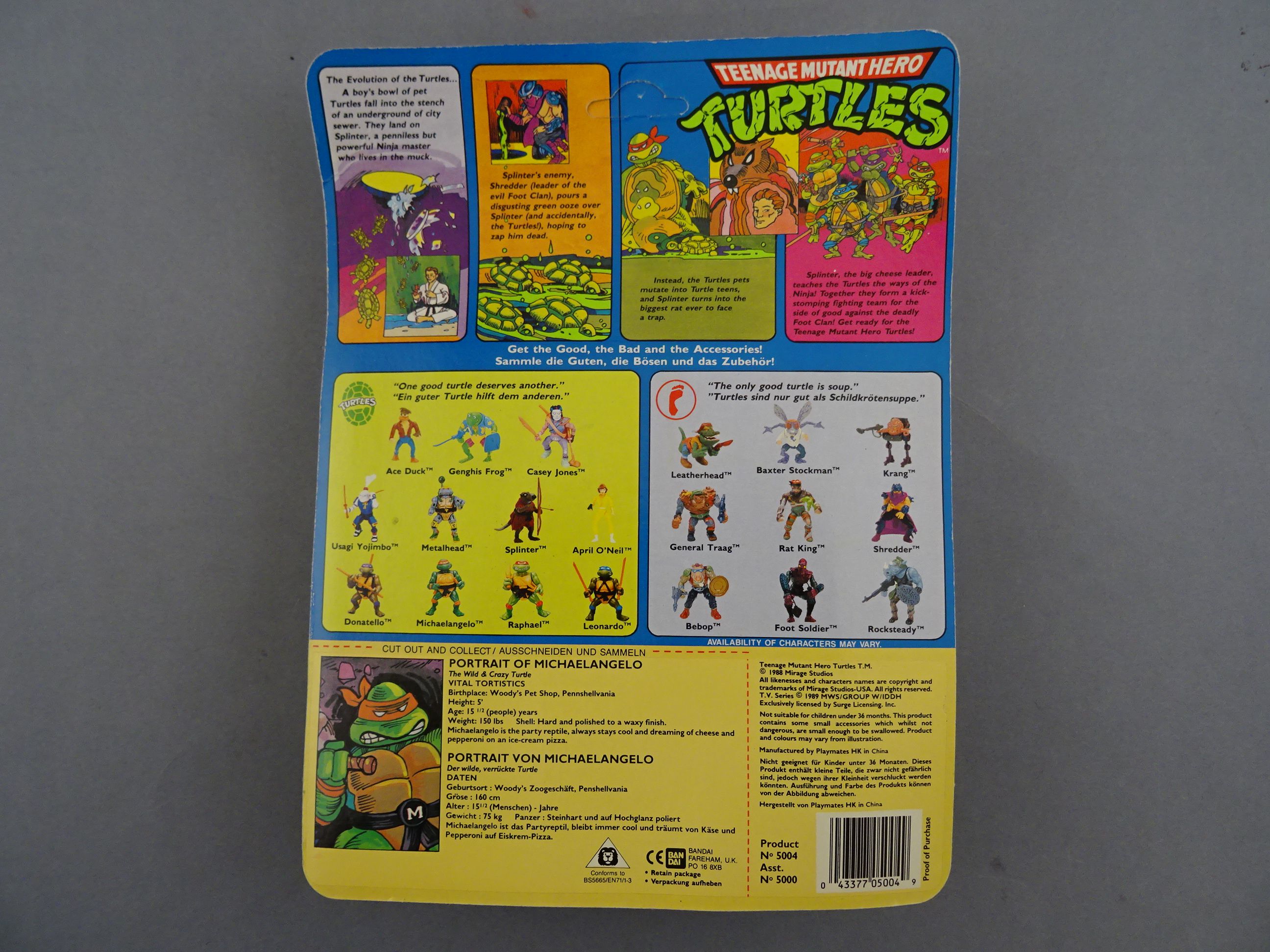 Original carded Playmates Bandai Teenage Mutant Hero Turtles Michaelangelo figure, unpunched,some - Image 3 of 3