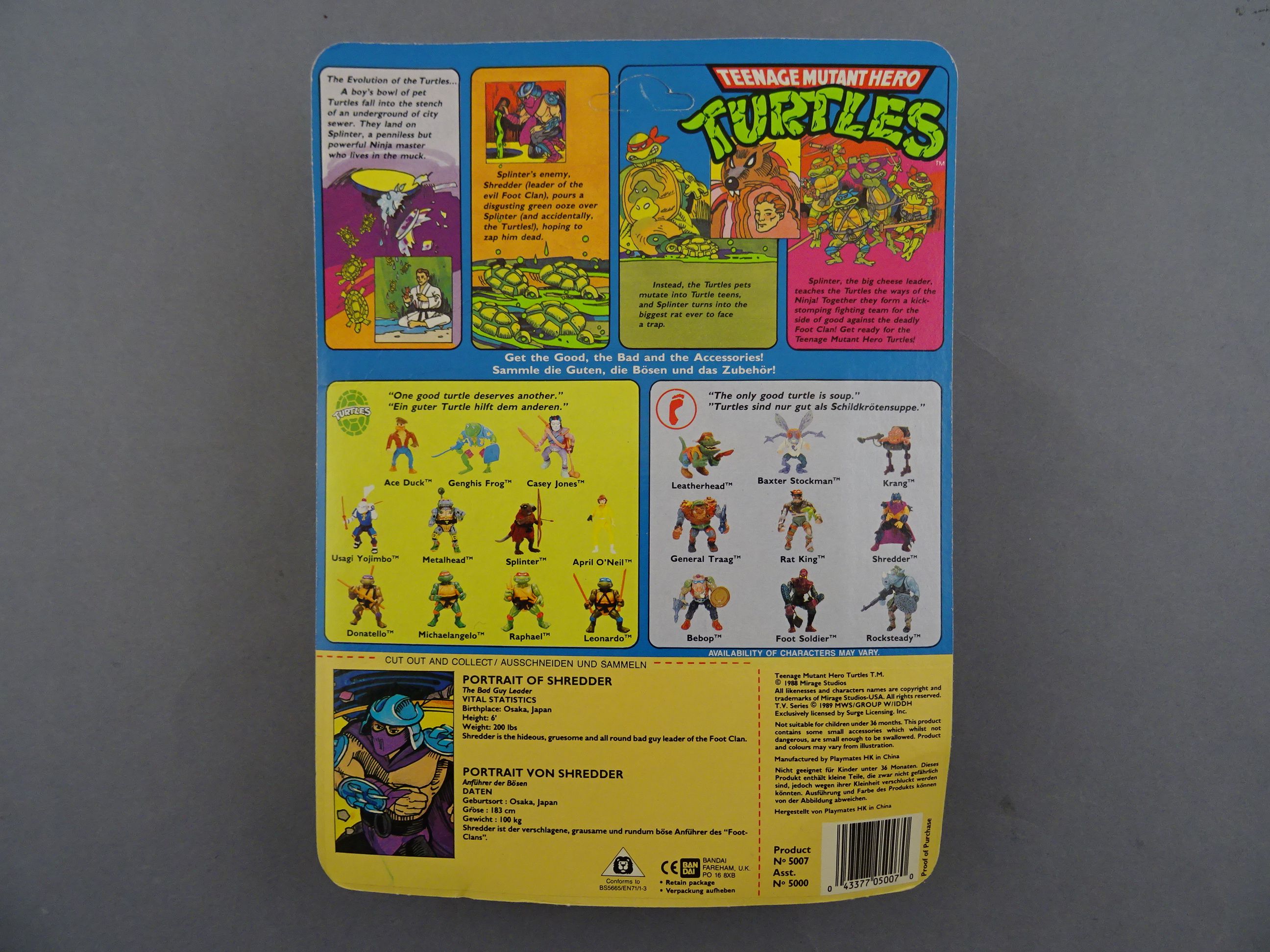 Original carded Playmates Bandai Teenage Mutant Hero Turtles Shredder figure 20 back, unpunched, - Image 3 of 3