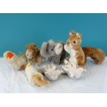 A collection of seven vintage Steiff animals including Yuku The Koala (1446/11) x2, and Leo The Lion