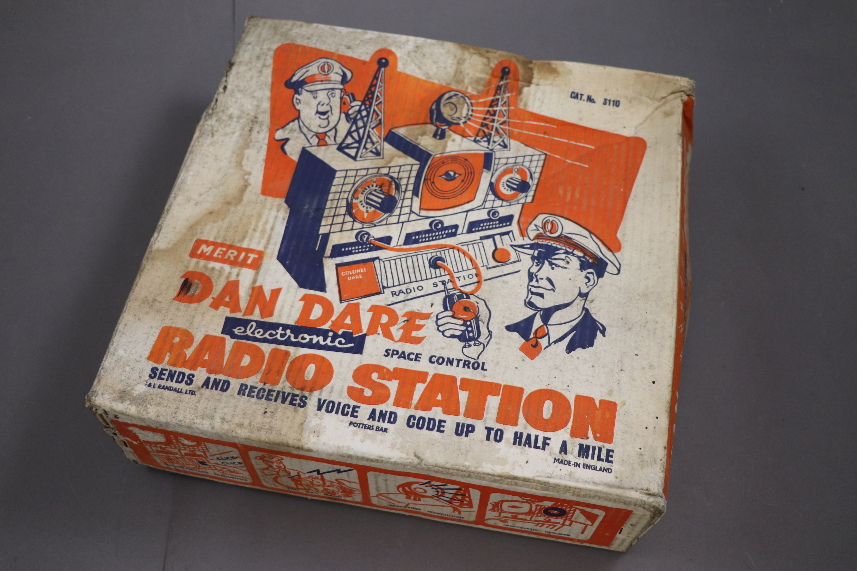 Boxed Merit 3110 Dan Dare Electronic Radio Station Space Control in gd condition, box lid stained