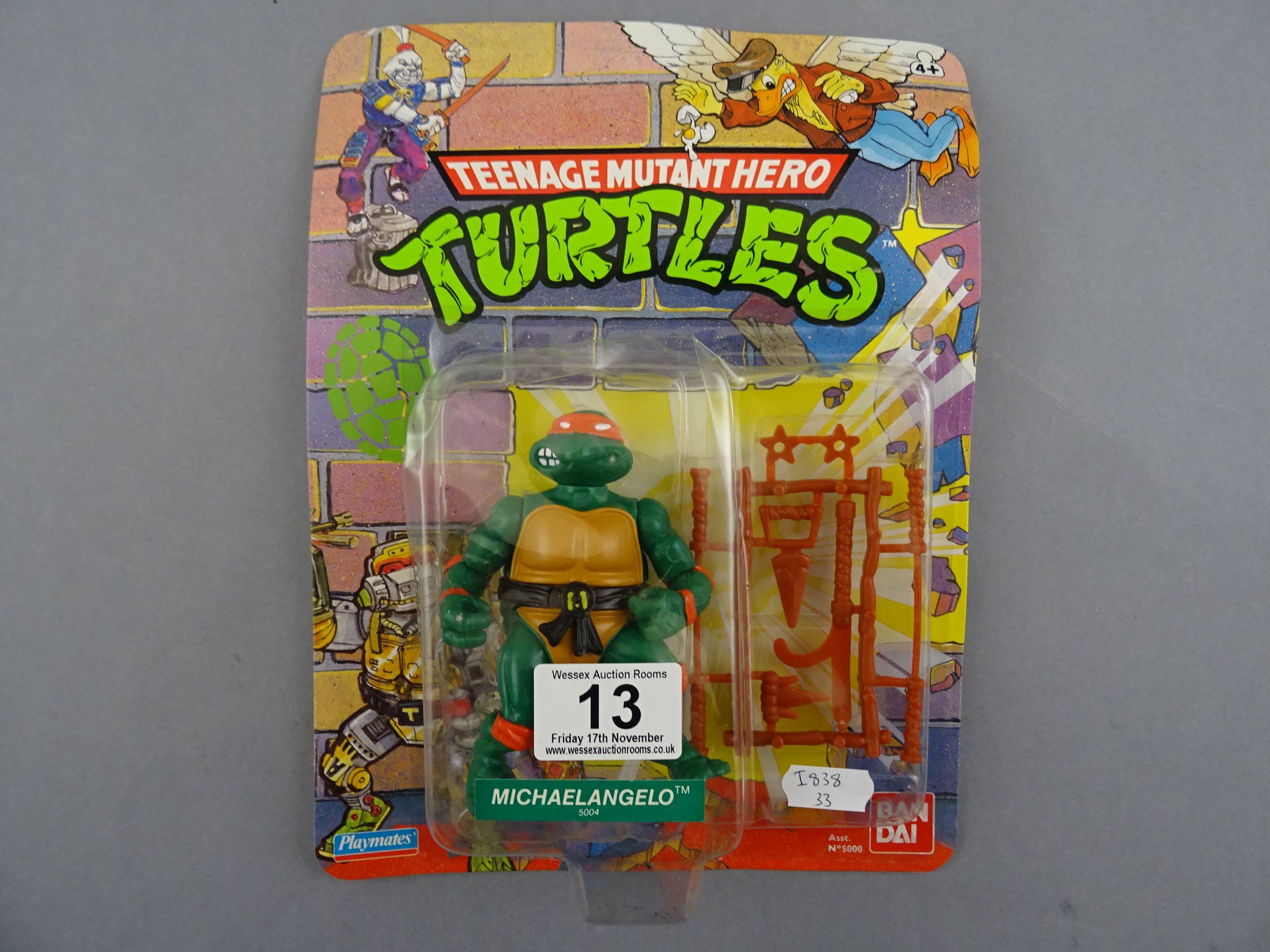 Original carded Playmates Bandai Teenage Mutant Hero Turtles Michaelangelo figure, unpunched,some