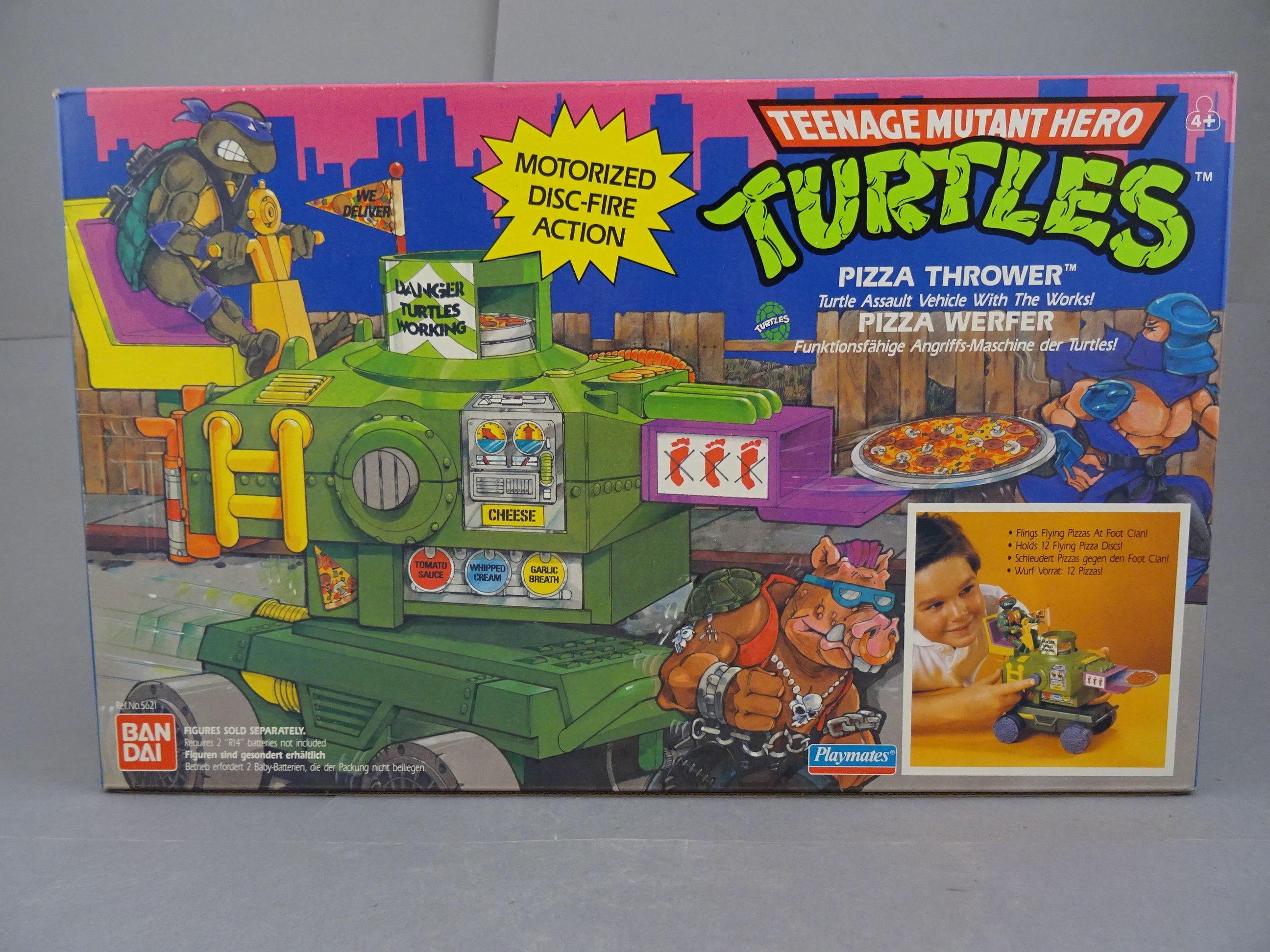 Original boxed Playmates Bandai Teenage Mutant Ninja Turtles Pizza Thrower vehicle, appearing to