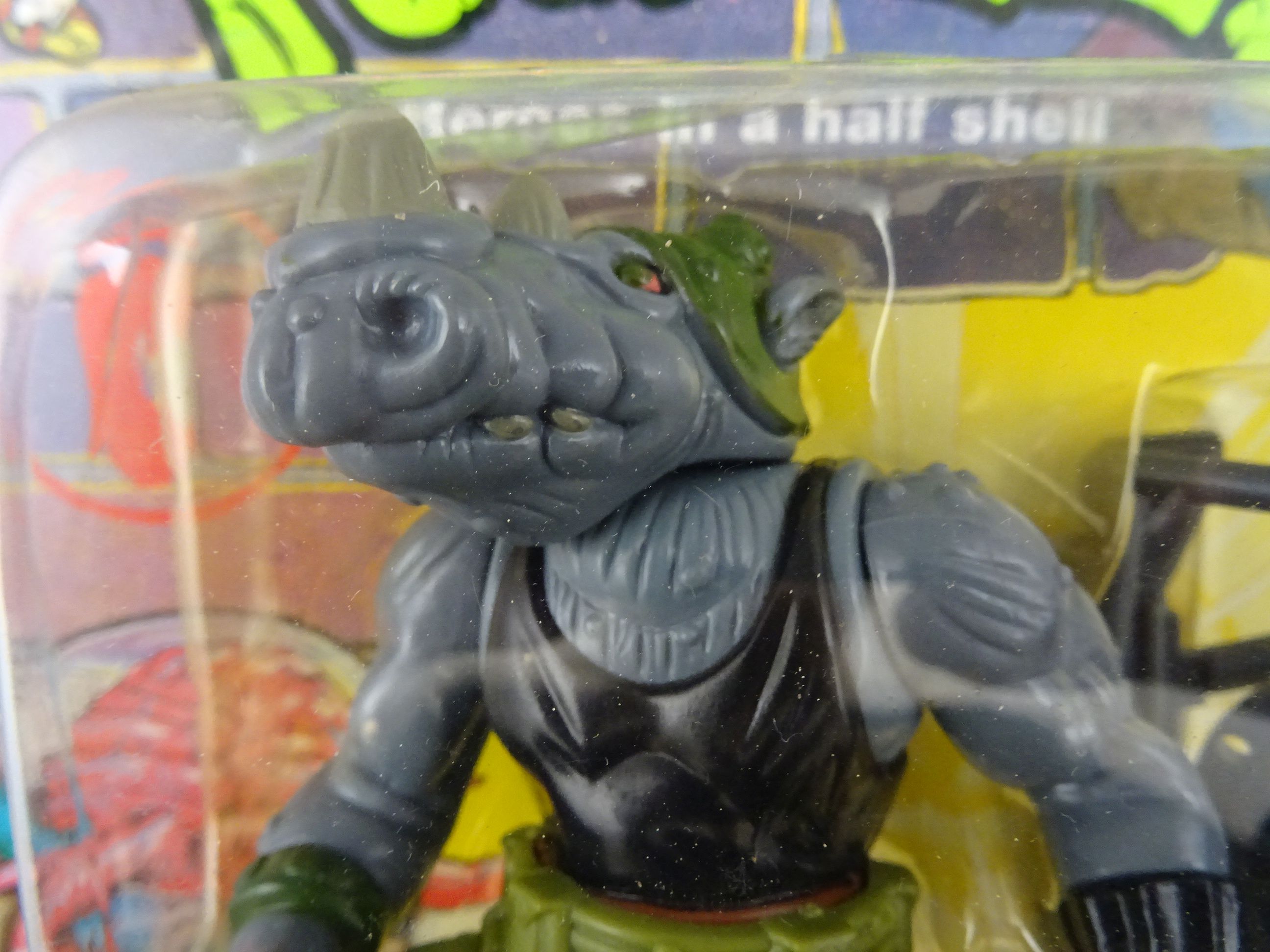 Original carded Playmates Bandai Teenage Mutant Hero Turtles Rocksteady figure 20 back, unpunched, - Image 2 of 3