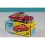 Boxed Corgi 316 NSU Sport Prinz in metallic cerise with yellow interior, diecast & box excellent