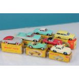 Seven boxed Dinky diecast models to include 143 Ford Capri, 120 Jaguar E Type, 182 Porsche 356A